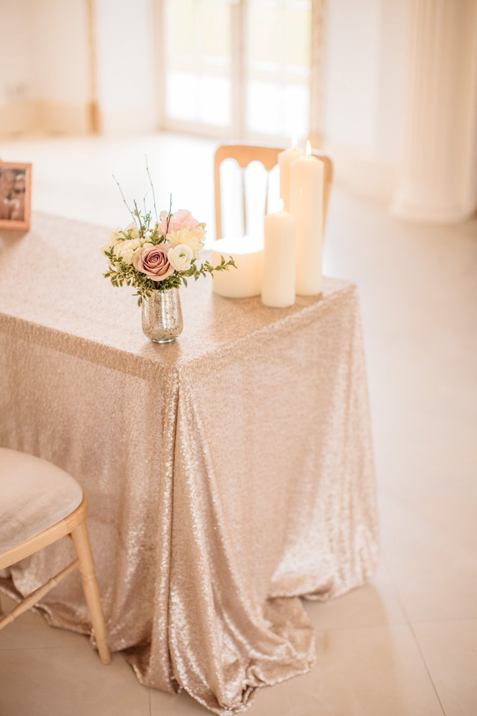 A blush pink and rose gold wedding at Northbrook Park in Surrey. Photography by Naomi Kenton. The bride wears Bridal Rosa Couture from The Bridal Rooms of Worcester.