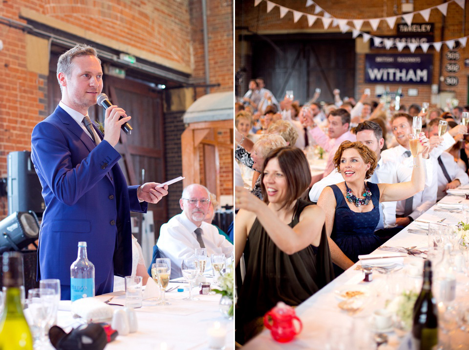 The bride created her own dress, veil and bridesmaids dresses for her Railway Museum wedding. Photography by Emma Sekhon.