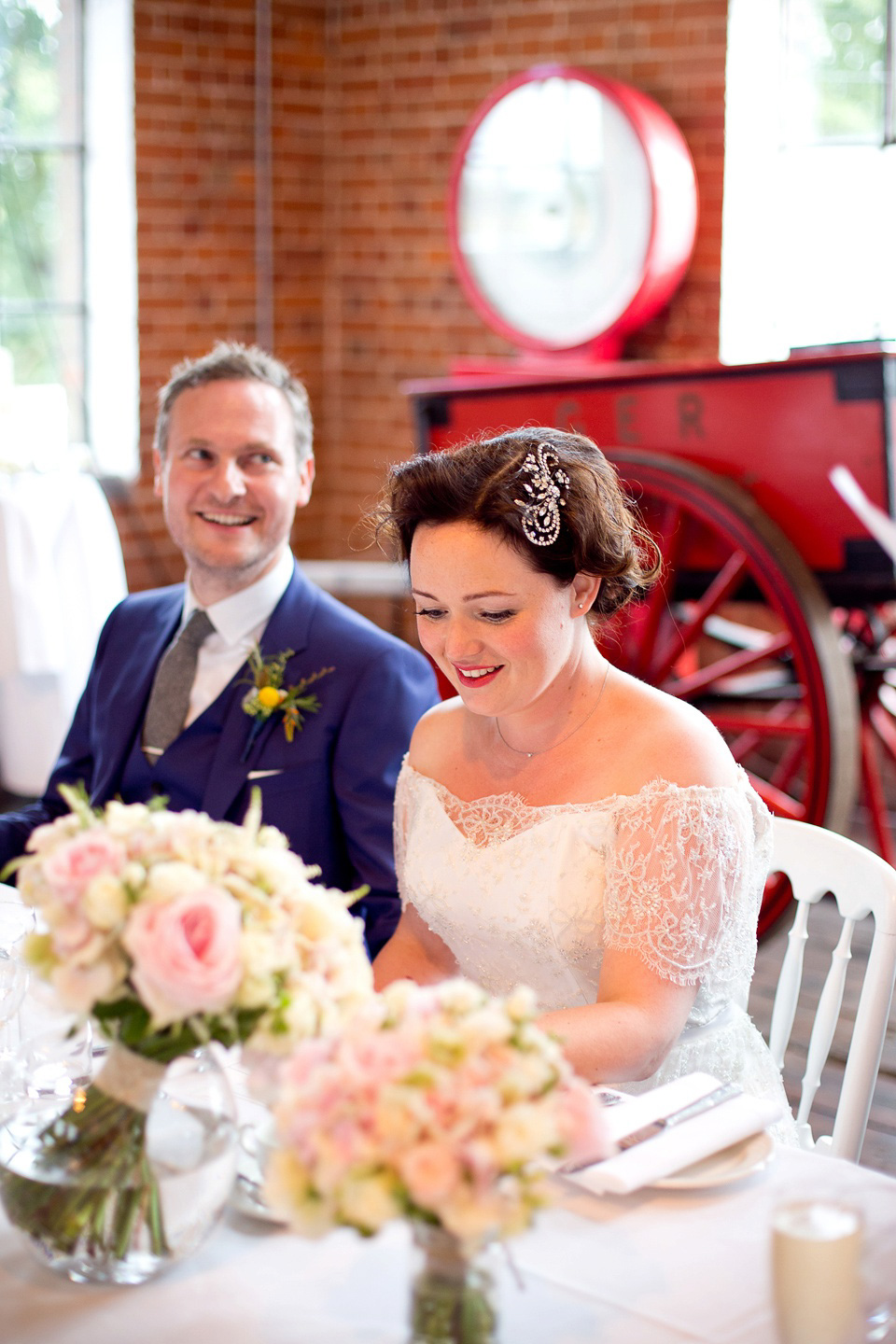 The bride created her own dress, veil and bridesmaids dresses for her Railway Museum wedding. Photography by Emma Sekhon.