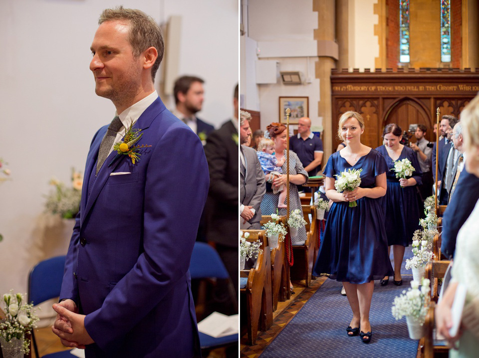 The bride created her own dress, veil and bridesmaids dresses for her Railway Museum wedding. Photography by Emma Sekhon.