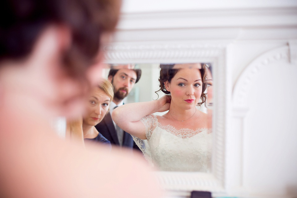 The bride created her own dress, veil and bridesmaids dresses for her Railway Museum wedding. Photography by Emma Sekhon.