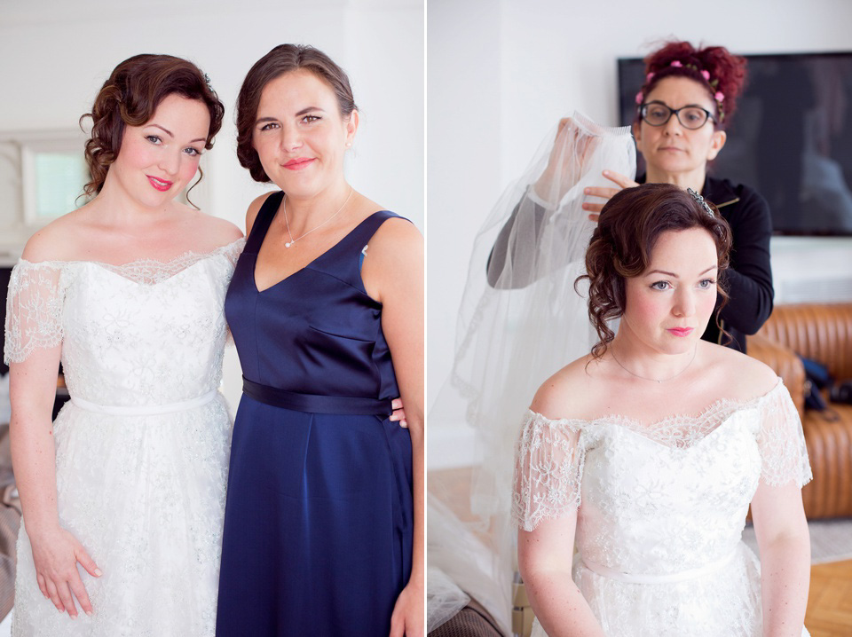 The bride created her own dress, veil and bridesmaids dresses for her Railway Museum wedding. Photography by Emma Sekhon.