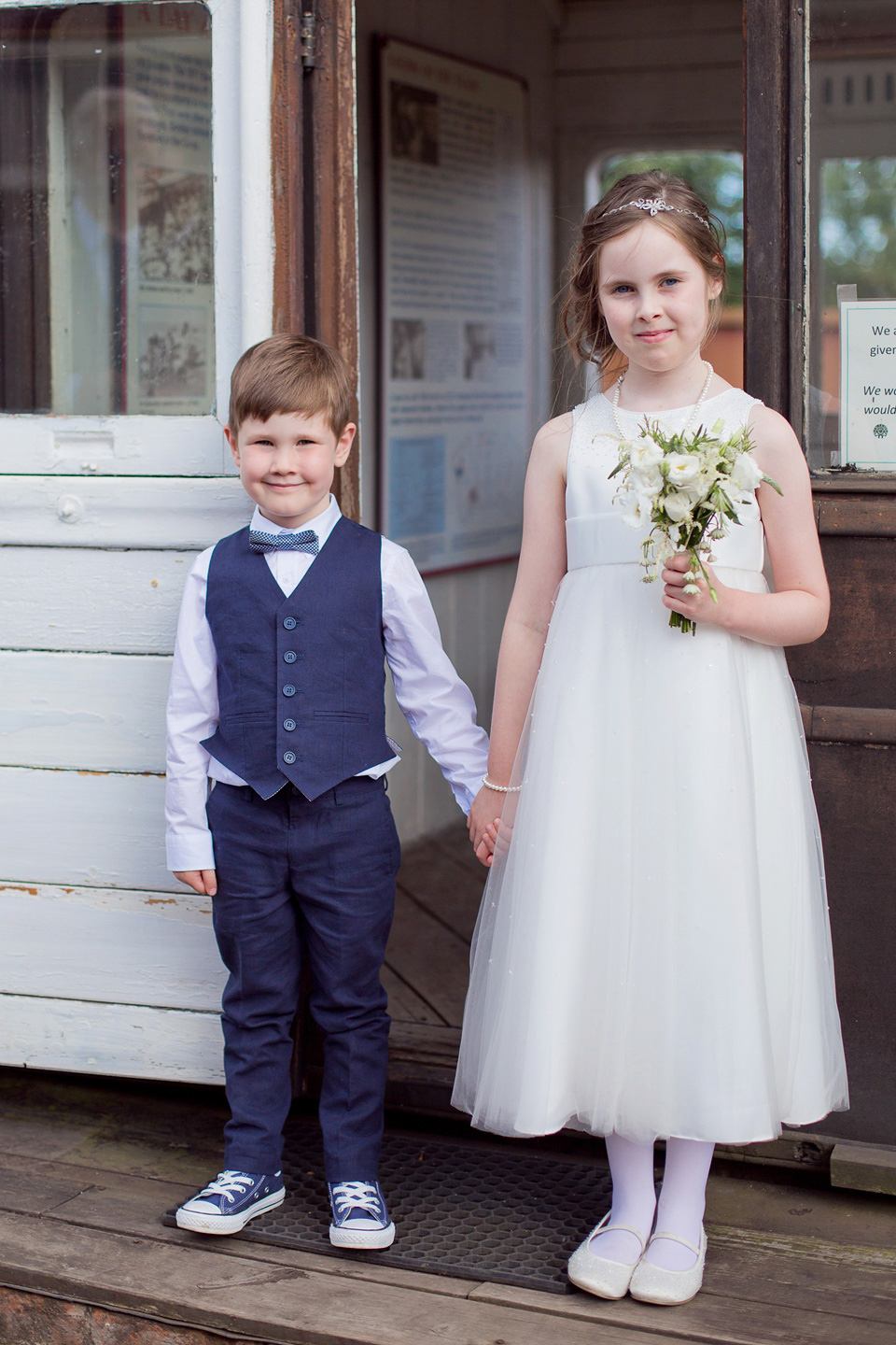 The bride created her own dress, veil and bridesmaids dresses for her Railway Museum wedding. Photography by Emma Sekhon.