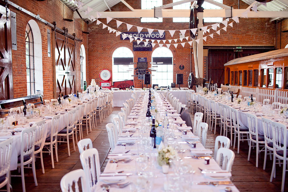 The bride created her own dress, veil and bridesmaids dresses for her Railway Museum wedding. Photography by Emma Sekhon.