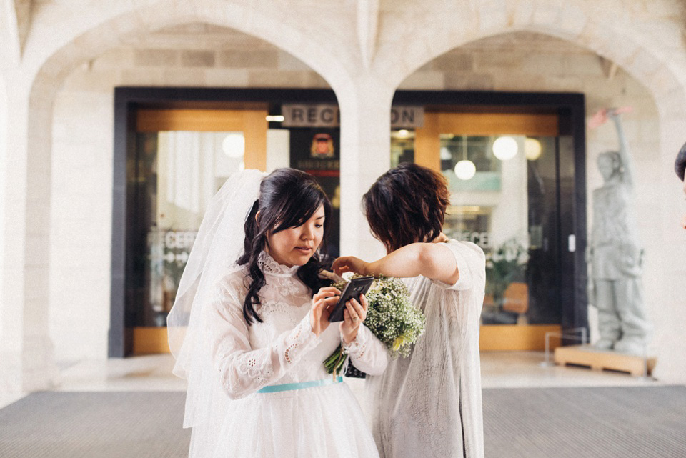 A 1980's vintage wedding dress for a DIY, handmade and craft filled village hall wedding in Scotland. Photography by Donna Murray. A 1980's vintage wedding dress for a DIY, handmade and craft filled village hall wedding in Scotland. Photography by Donna Murray.