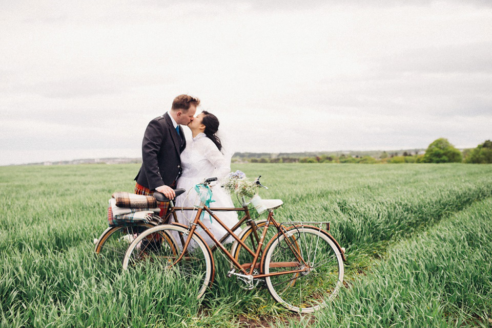 A 1980's vintage wedding dress for a DIY, handmade and craft filled village hall wedding in Scotland. Photography by Donna Murray. A 1980's vintage wedding dress for a DIY, handmade and craft filled village hall wedding in Scotland. Photography by Donna Murray.