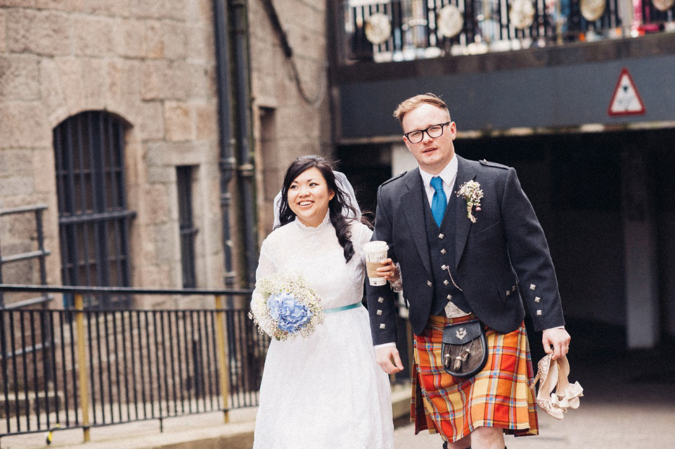 A 1980's vintage wedding dress for a DIY, handmade and craft filled village hall wedding in Scotland. Photography by Donna Murray. A 1980's vintage wedding dress for a DIY, handmade and craft filled village hall wedding in Scotland. Photography by Donna Murray.