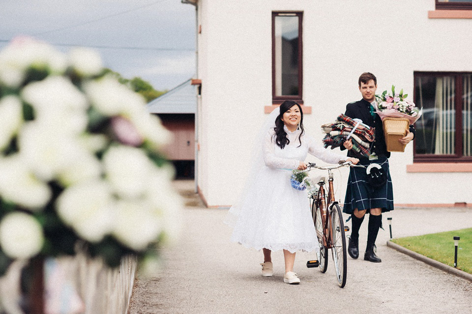 A 1980's vintage wedding dress for a DIY, handmade and craft filled village hall wedding in Scotland. Photography by Donna Murray. A 1980's vintage wedding dress for a DIY, handmade and craft filled village hall wedding in Scotland. Photography by Donna Murray.
