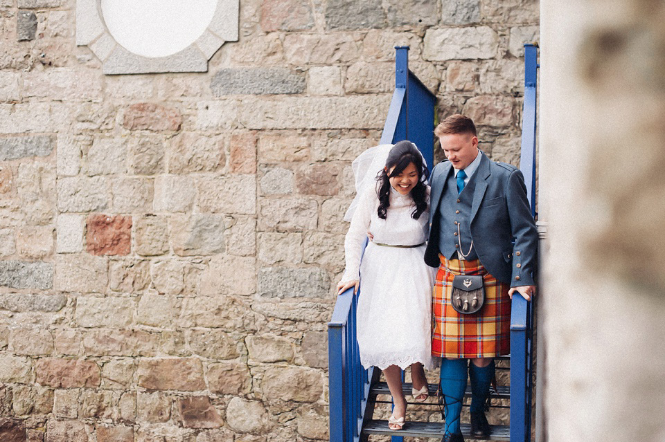 A 1980's vintage wedding dress for a DIY, handmade and craft filled village hall wedding in Scotland. Photography by Donna Murray. A 1980's vintage wedding dress for a DIY, handmade and craft filled village hall wedding in Scotland. Photography by Donna Murray.