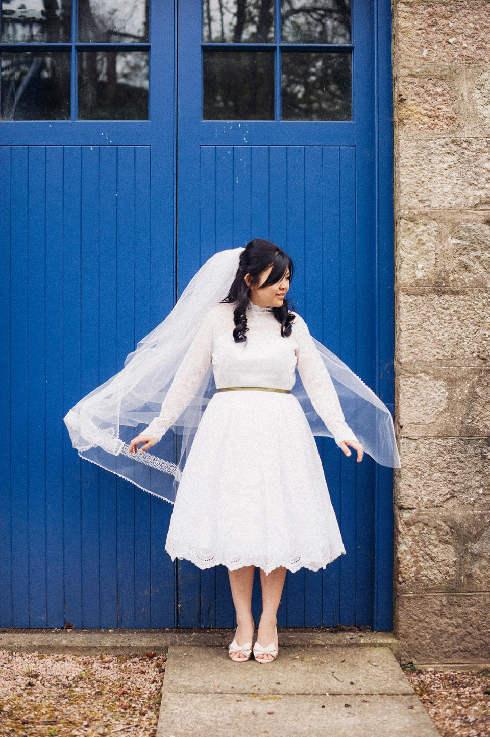 A 1980's vintage wedding dress for a DIY, handmade and craft filled village hall wedding in Scotland. Photography by Donna Murray.