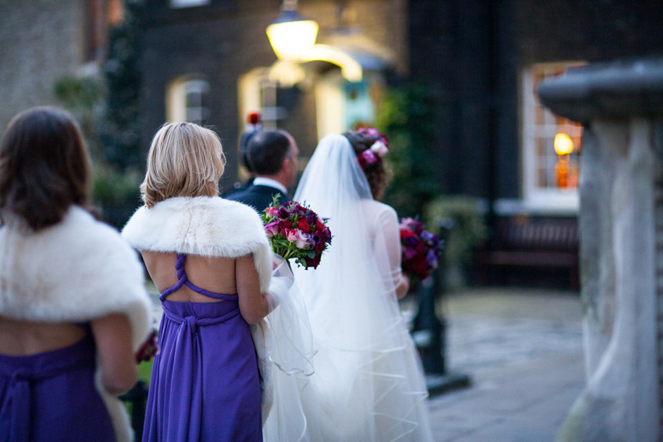 A Bride in Stephanie Allin for her Military Winter Wedding at the Tower of London. Images by Olliver Photography.