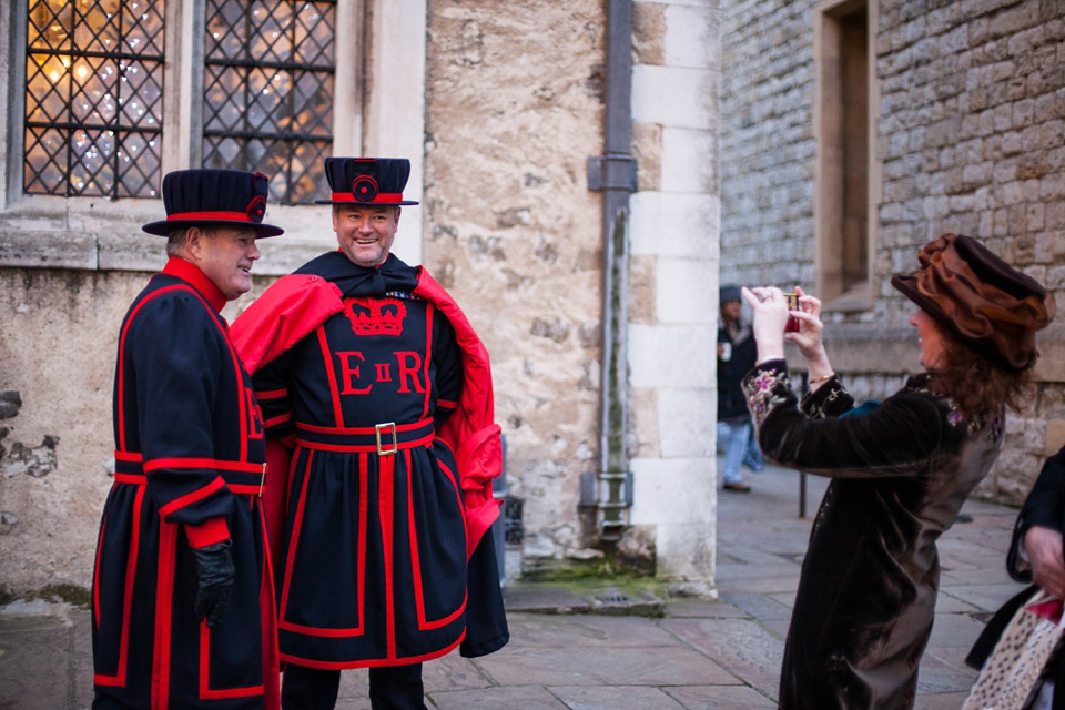 A Bride in Stephanie Allin for her Military Winter Wedding at the Tower of London. Images by Olliver Photography.