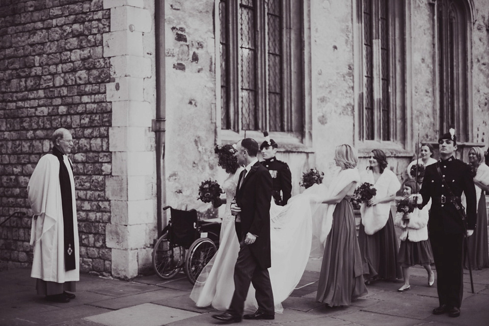 A Bride in Stephanie Allin for her Military Winter Wedding at the Tower of London. Images by Olliver Photography.