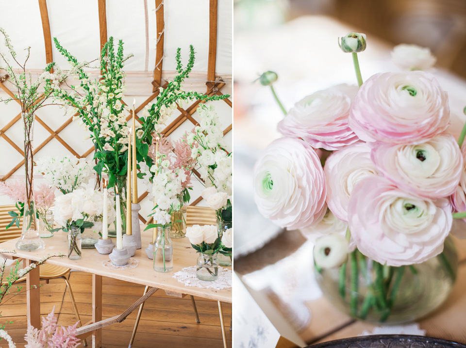 Pastel shades and pretty flowers, Spring and Summer outdoor wedding inspiration with Wedding Yurts - visit weddingyurts.co.uk.