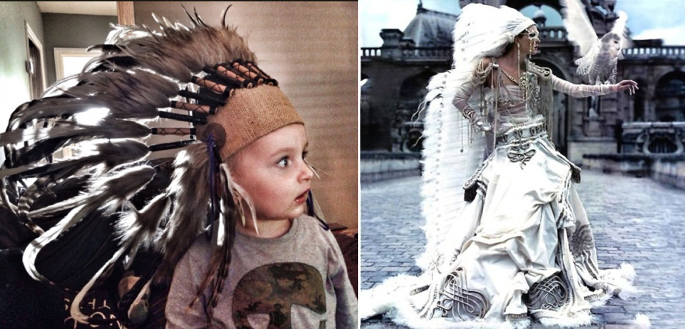 Kids Indian headdress - way too kool for skool .... and Jean Paul Gaultier on the right. With an owl. Standard. wpid369331 lovettes blogging bride saffron 4