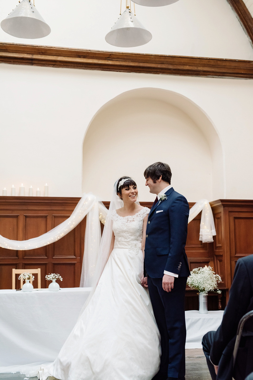 A Beatles and 1960s inspired wedding in Glasgow. The bride wears Justin Alexander. Photography by Neil Thomas Douglas.