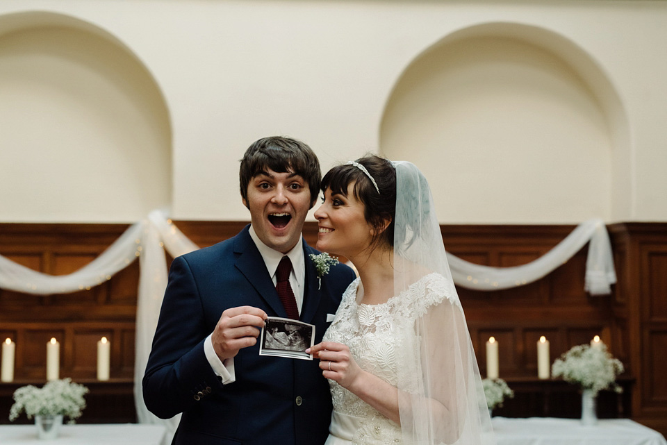 A Beatles and 1960s inspired wedding in Glasgow. The bride wears Justin Alexander. Photography by Neil Thomas Douglas.