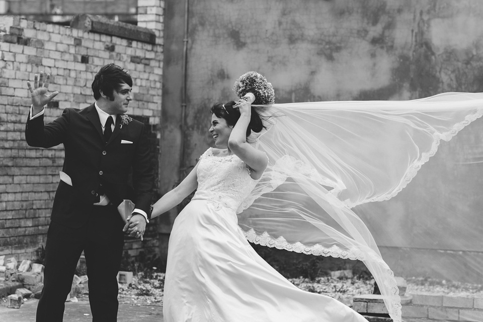 A Beatles and 1960s inspired wedding in Glasgow. The bride wears Justin Alexander. Photography by Neil Thomas Douglas. A Beatles and 1960s inspired wedding in Glasgow. The bride wears Justin Alexander. Photography by Neil Thomas Douglas.