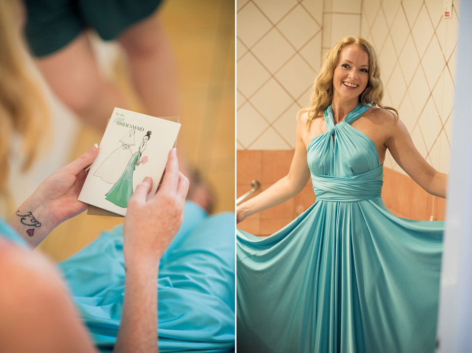 A destinatoin wedding in Zakynthos, Greece. The bride wears Ronald Joyce and her maids wear twobirds Bridesmaid.  Photography by Nick Kontostavlakis.