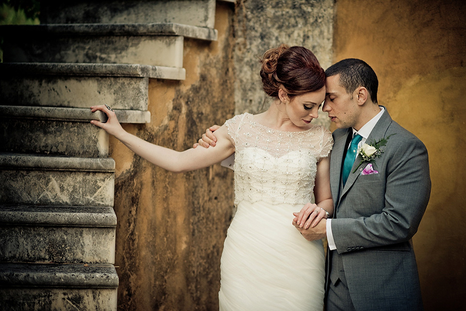 A destinatoin wedding in Zakynthos, Greece. The bride wears Ronald Joyce and her maids wear twobirds Bridesmaid.  Photography by Nick Kontostavlakis.