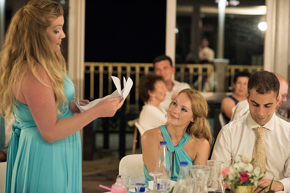 A destinatoin wedding in Zakynthos, Greece. The bride wears Ronald Joyce and her maids wear twobirds Bridesmaid.  Photography by Nick Kontostavlakis.