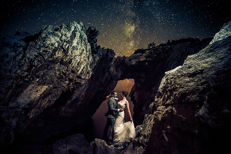 A destinatoin wedding in Zakynthos, Greece. The bride wears Ronald Joyce and her maids wear twobirds Bridesmaid.  Photography by Nick Kontostavlakis.