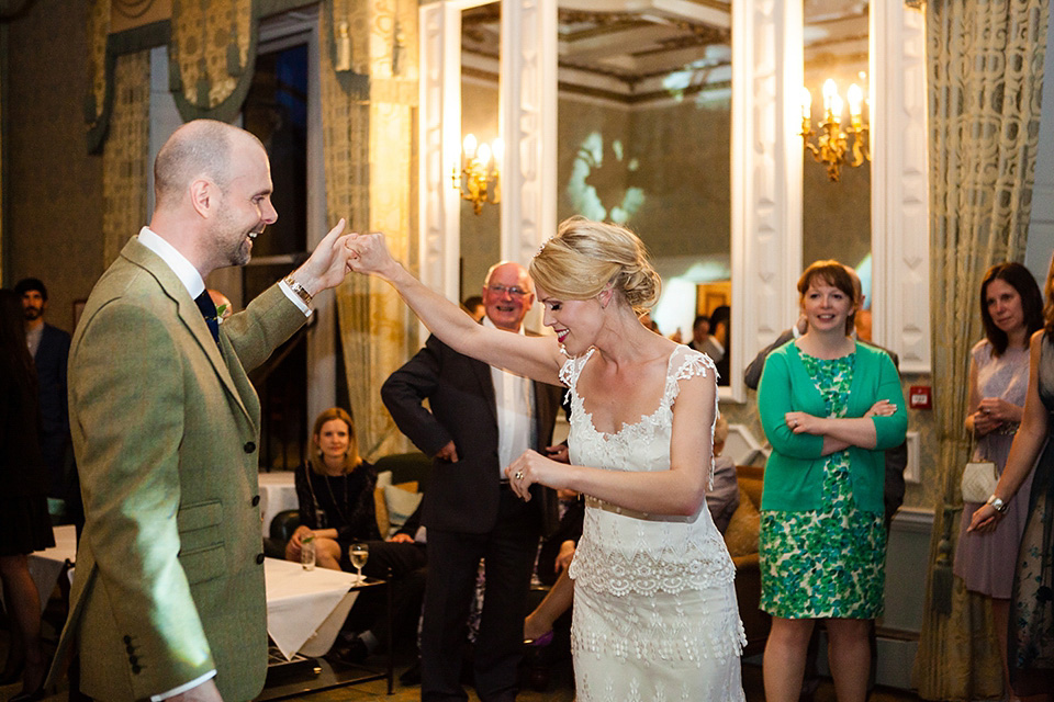 An elegant English wedding in the Spring. The bride wears Kristene by Claire Pettibone. Photography by Jo Hastings.