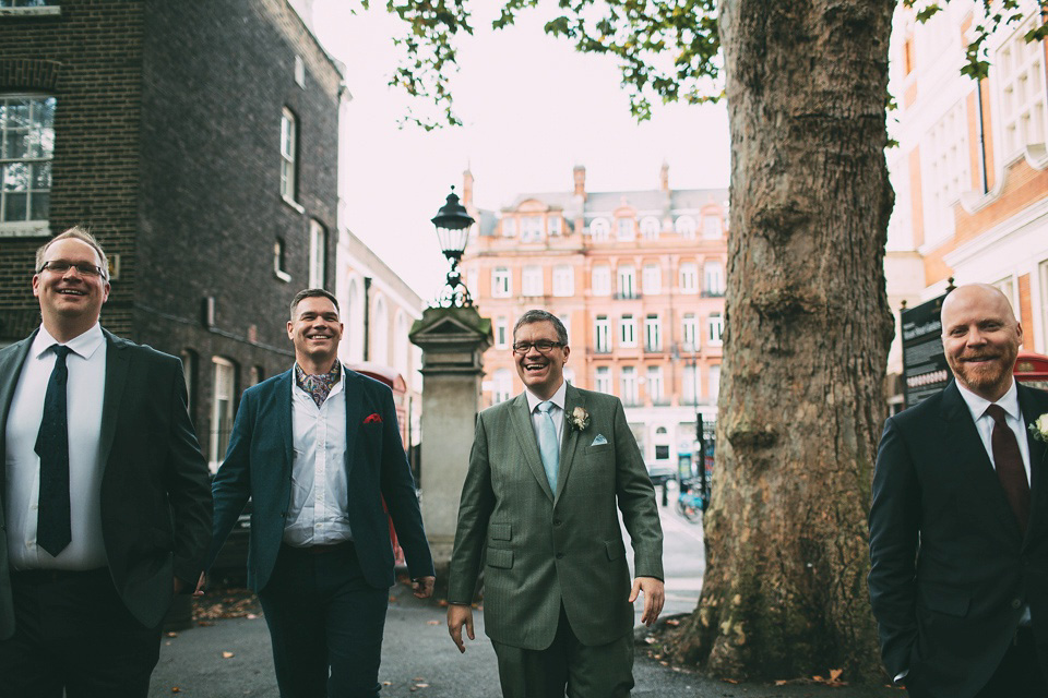 A pale green silk dress by The State of Grace, for an elegant London Wedding. Photography by Lee Garland.