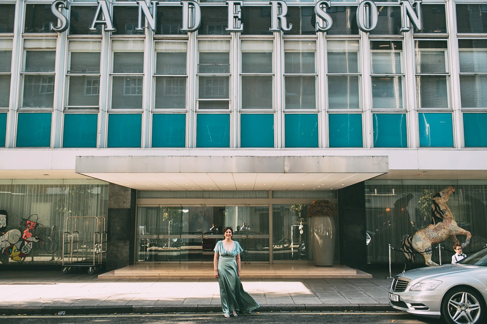 A pale green silk dress by The State of Grace, for an elegant London Wedding. Photography by Lee Garland.