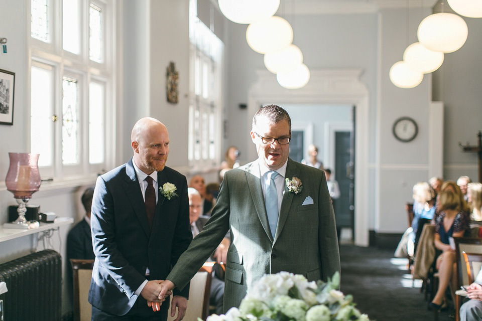 A pale green silk dress by The State of Grace, for an elegant London Wedding. Photography by Lee Garland.