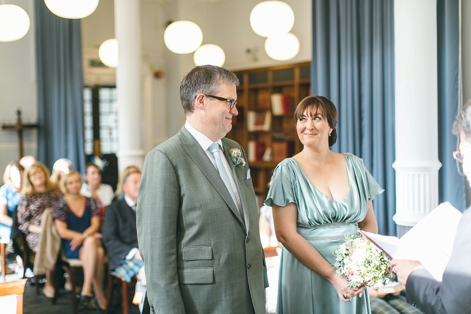 A pale green silk dress by The State of Grace, for an elegant London Wedding. Photography by Lee Garland.