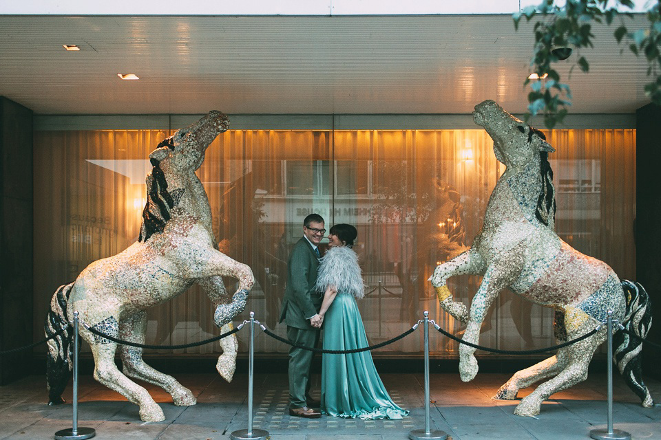 A pale green silk dress by The State of Grace, for an elegant London Wedding. Photography by Lee Garland.