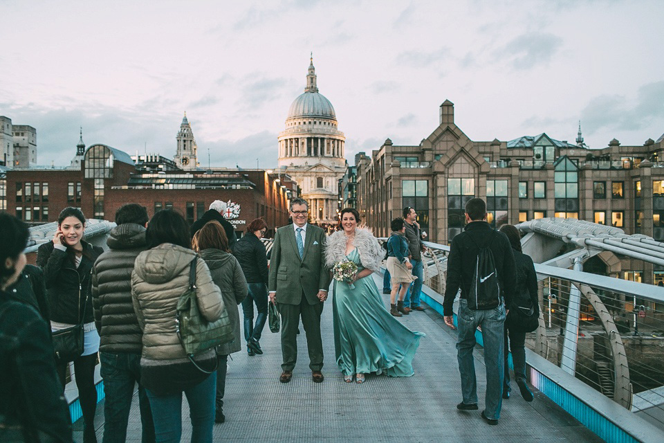 A pale green silk dress by The State of Grace, for an elegant London Wedding. Photography by Lee Garland.