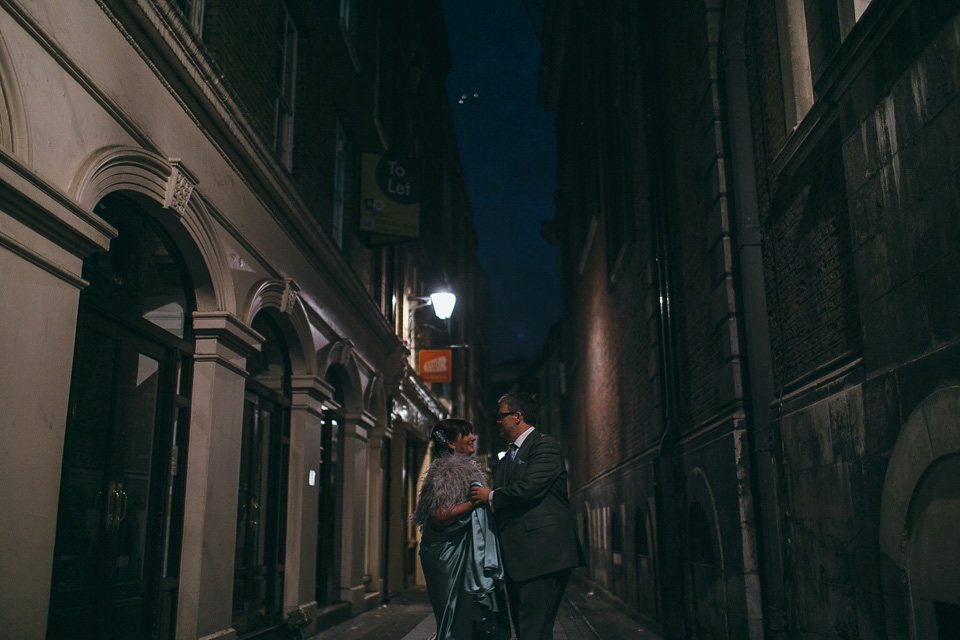 A pale green silk dress by The State of Grace, for an elegant London Wedding. Photography by Lee Garland.