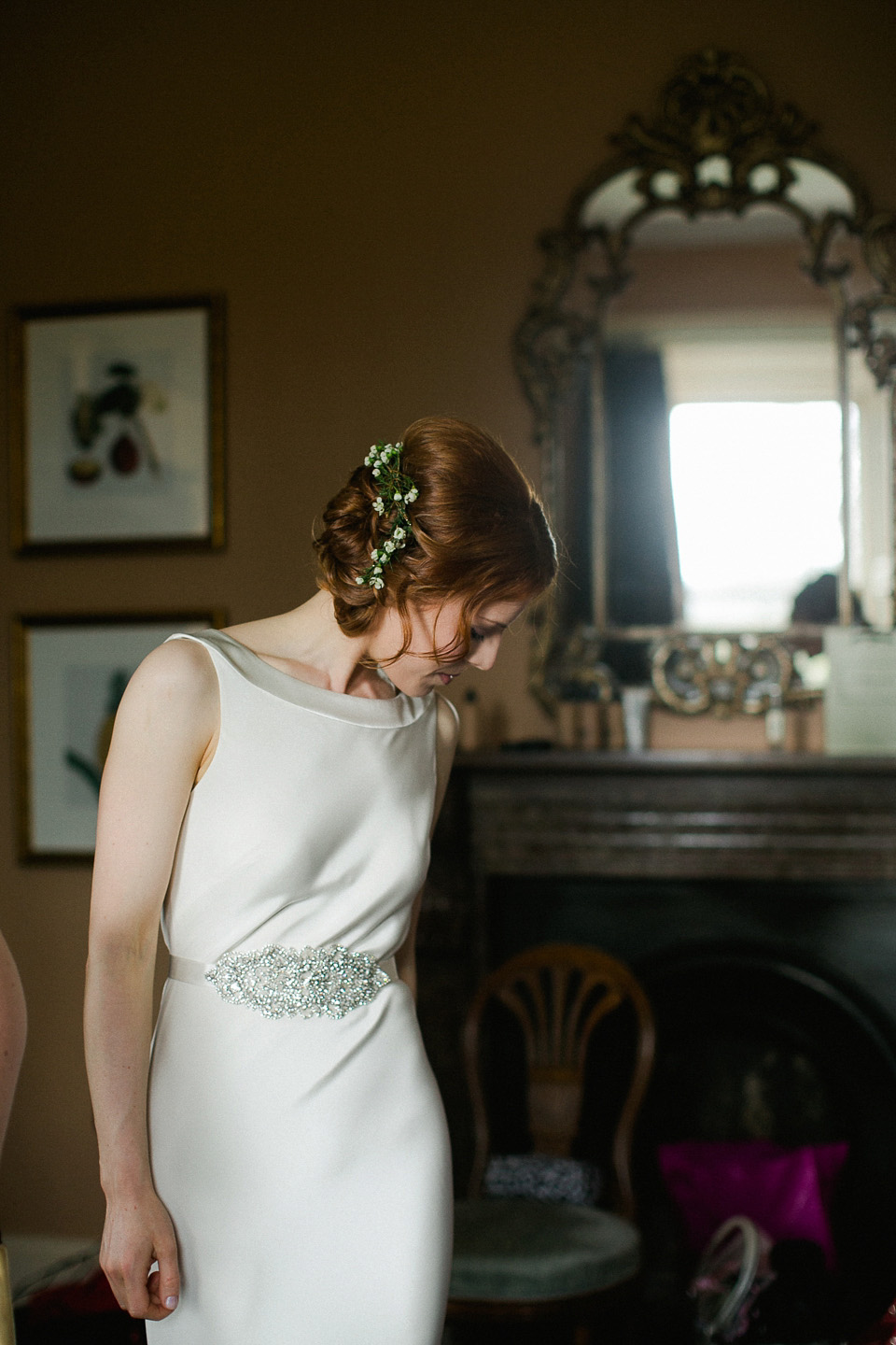 A bride wearing Cassandra by Sarah Janks for her castle wedding in Northern Ireland. Photography by Paula McManus.