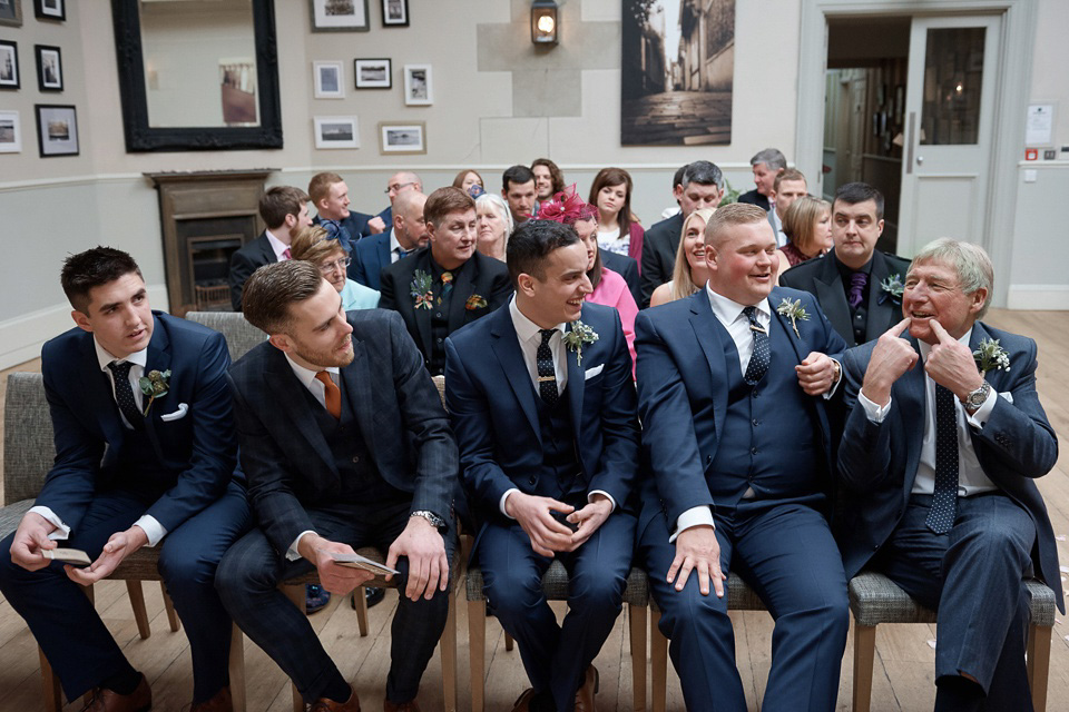 A First Look and maids in pretty pink for a Springtime in the Woods inspired wedding. Photography by Tino & Pip.  Love My Dress UK Wedding Blog.