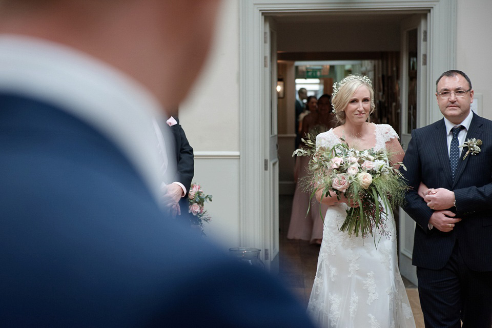 A First Look and maids in pretty pink for a Springtime in the Woods inspired wedding. Photography by Tino & Pip.  Love My Dress UK Wedding Blog.