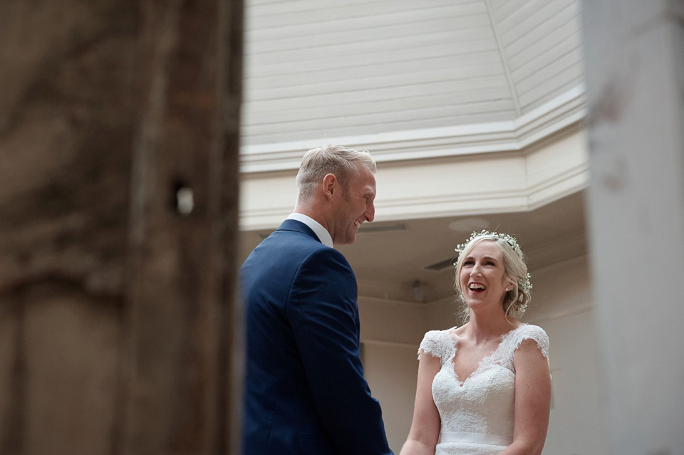 A First Look and maids in pretty pink for a Springtime in the Woods inspired wedding. Photography by Tino & Pip.  Love My Dress UK Wedding Blog.