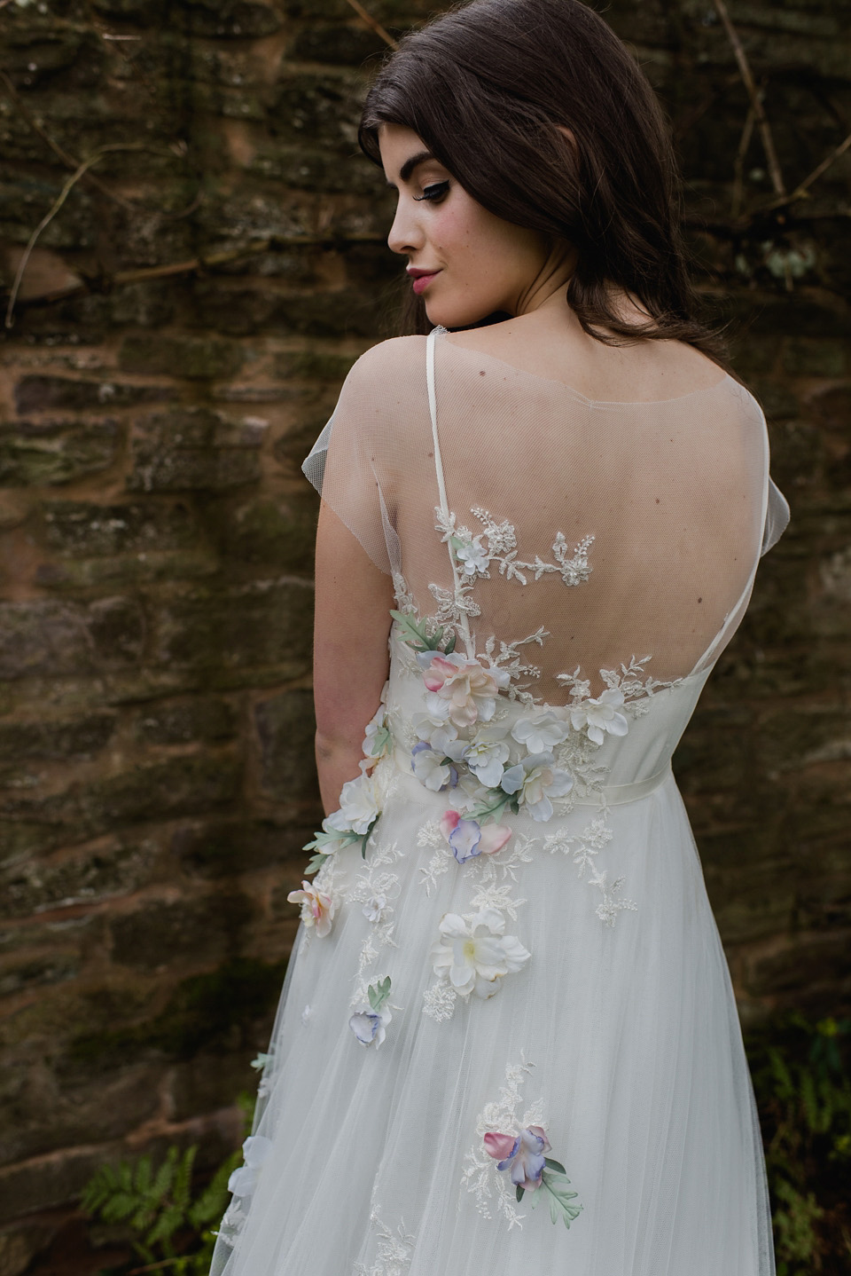 Floral wedding dresses and beauteous bridal details and table decor. All the suppliers involved in this shoot are listed on the Mr & Mrs Smith directory of alternative wedding suppliers. Visit mrandmrsunique.co.uk. Photography by Alexa Loy.