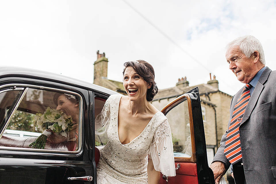 The bride wears Anoushka G for her relaxed, family focussed Spring wedding at Riddlesden Hall in West Yorkshire. Photography by Paul Joseph.