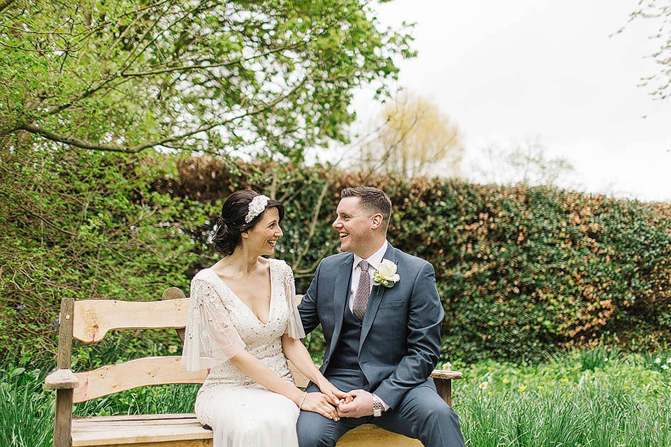 The bride wears Anoushka G for her relaxed, family focussed Spring wedding at Riddlesden Hall in West Yorkshire. Photography by Paul Joseph.