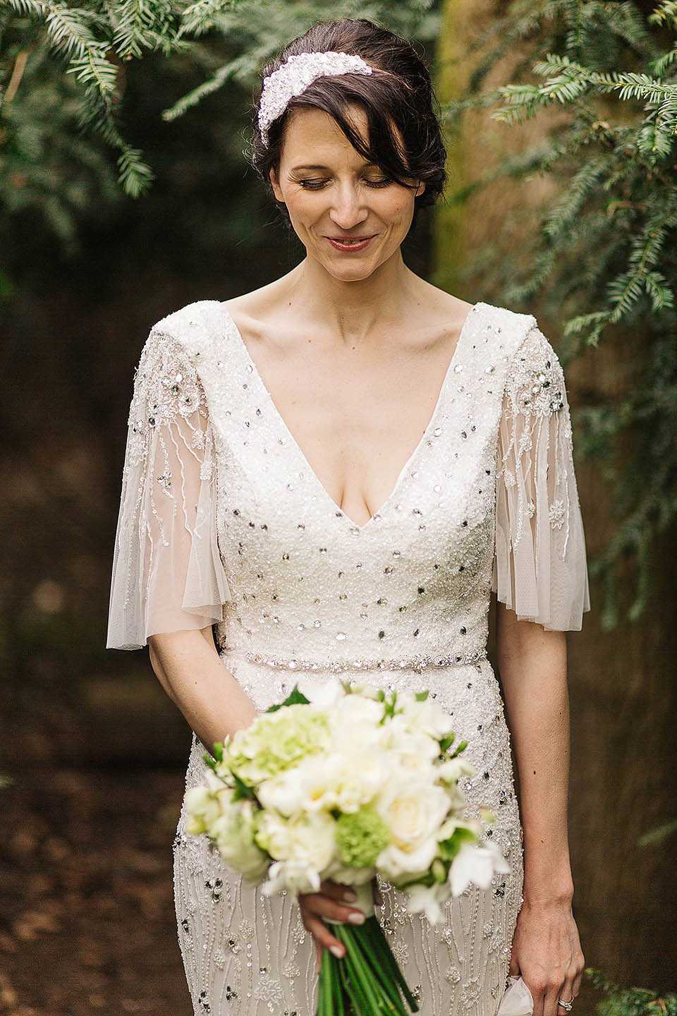 The bride wears Anoushka G for her relaxed, family focussed Spring wedding at Riddlesden Hall in West Yorkshire. Photography by Paul Joseph.