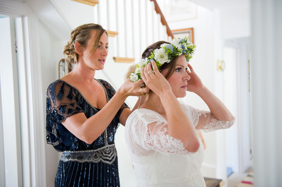 A Sally Lacock wedding dress made from romantic lace, for a pretty Summer garden wedding on the Isle of Wight. Photography by Especially Amy.