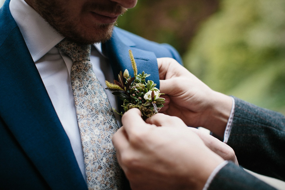 The bride wears 'Olsen' by Rime Arodaky, a purchase from The Mews Notting Hill, for her Scottish country house wedding at Eastwood House. Photography by Caro Weiss.