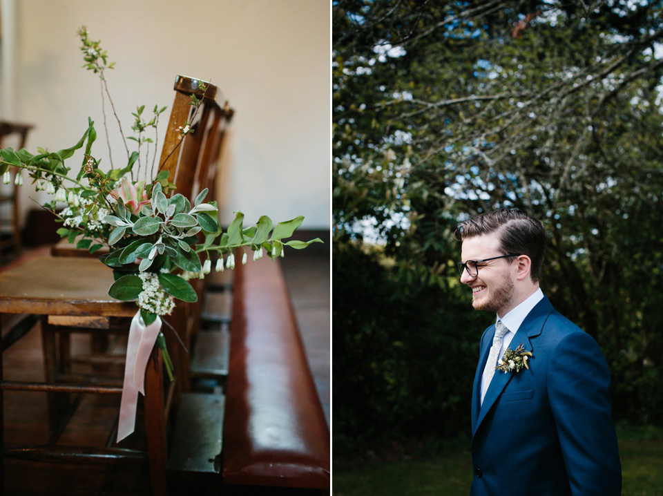 The bride wears 'Olsen' by Rime Arodaky, a purchase from The Mews Notting Hill, for her Scottish country house wedding at Eastwood House. Photography by Caro Weiss.