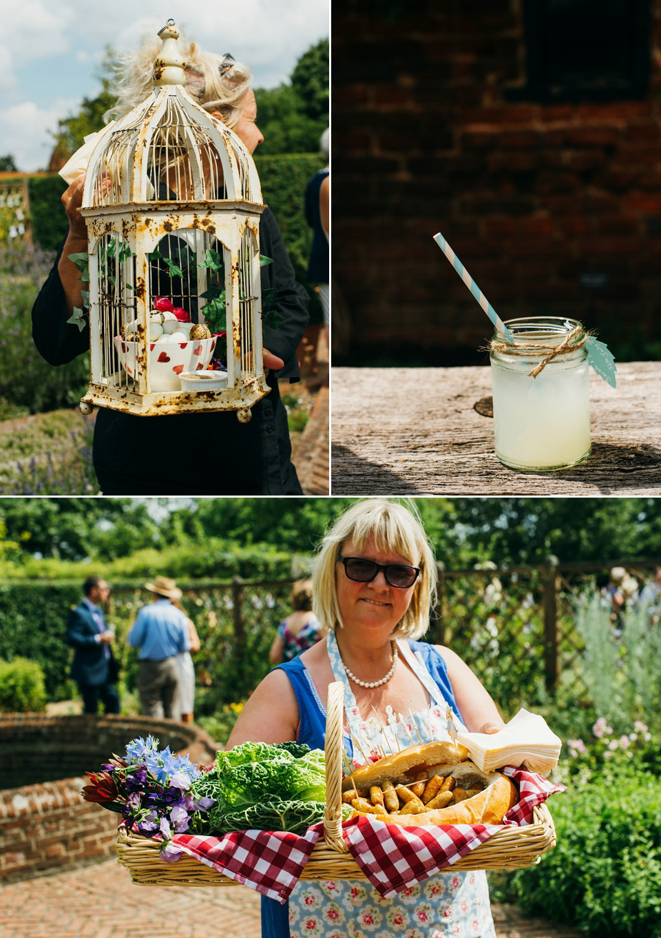 A pretty pale blue summer Barn wedding. The bride wears Jenny Packham and a floral crown. Image by Babb Photography