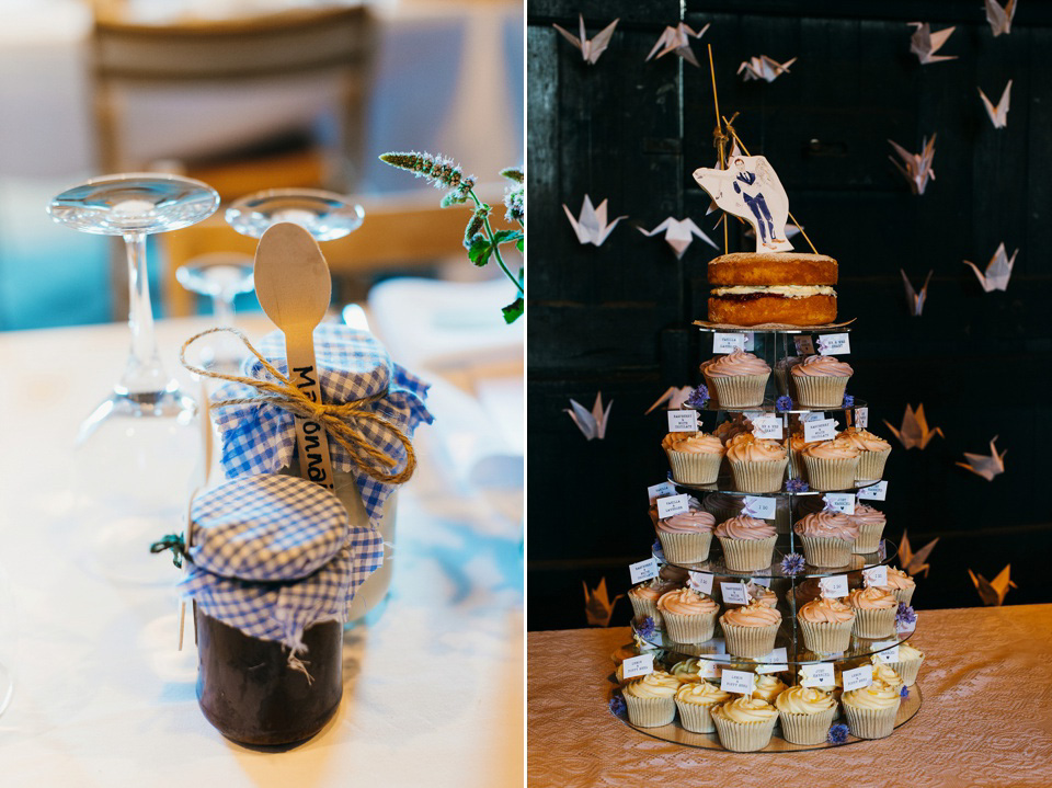 A pretty pale blue summer Barn wedding. The bride wears Jenny Packham and a floral crown. Image by Babb Photography