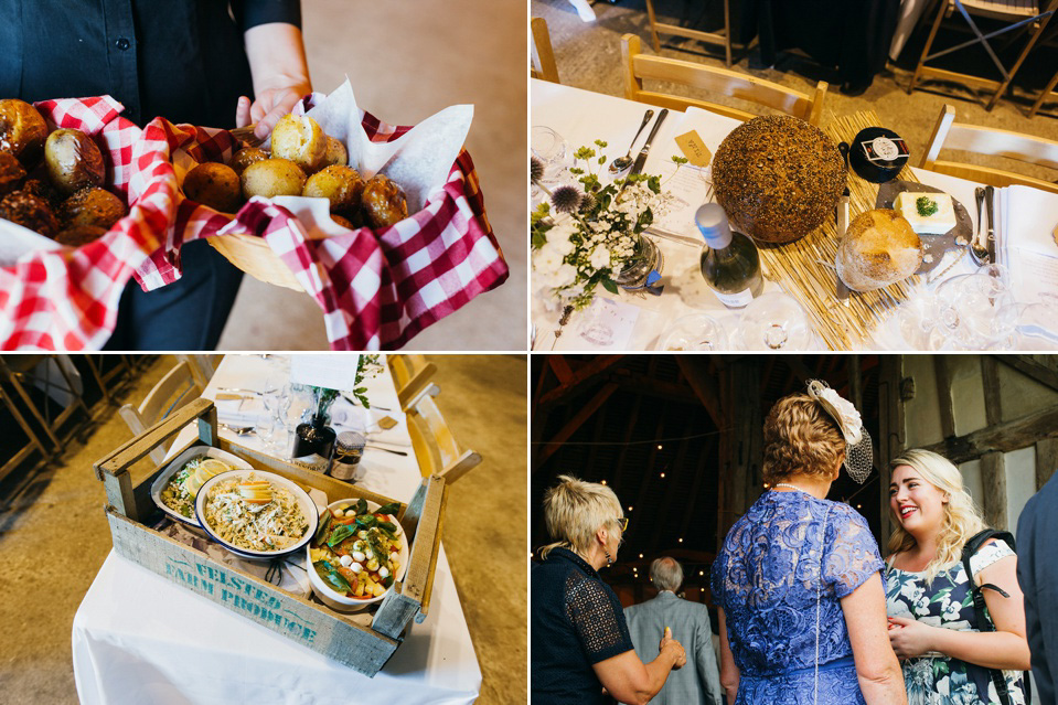 A pretty pale blue summer Barn wedding. The bride wears Jenny Packham and a floral crown. Image by Babb Photography