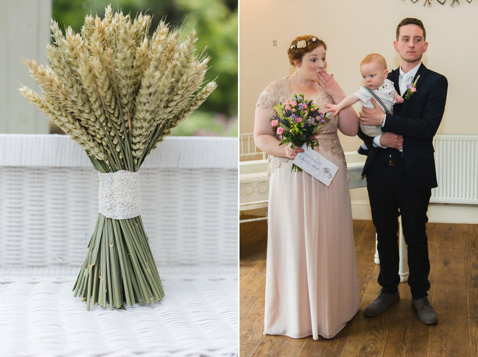 The bride wears a Jacques Vert dress from Debenhams for her Welsh country house wedding.