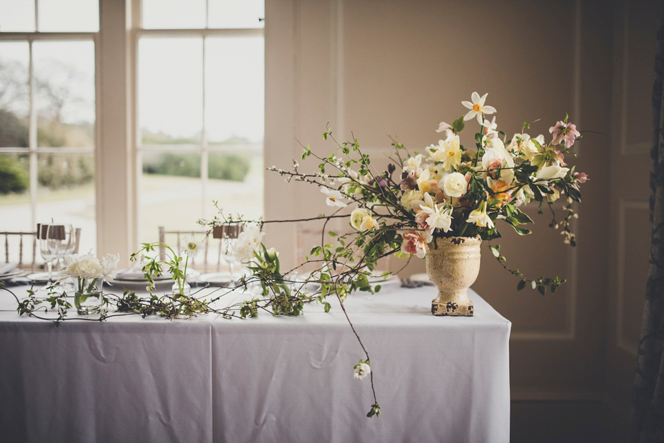 The bride made her own beautiful dress for her Spring time wedding in Cornwall. Photography by Amy Shore.